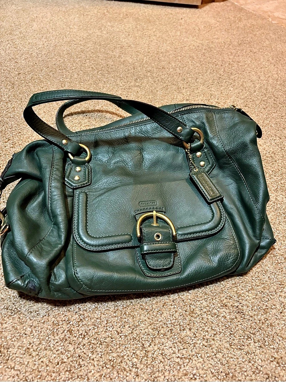 Coach Campbell Large Leather Satchel Leather Shoulder Bag in Green